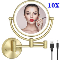 Miroir de Maquillage LED Grossissant 10X Tactile Mural Double Bras Extensible