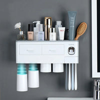 Porte-Brosse à Dents Mural Sans Perçage avec Distributeur de Dentifrice et Gobelets