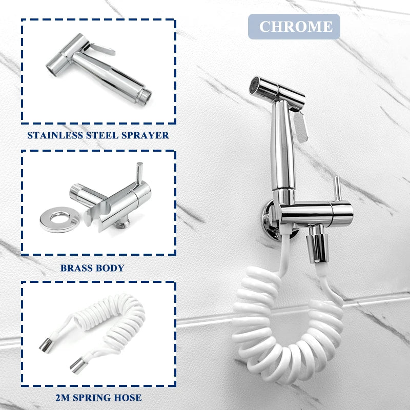 Douchette WC Murale Seule ou en Kit avec Robinet d'Angle, 4 Finitions
