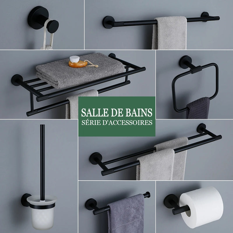 Accessoires Salle de Bain Noir Mat à la Pièce ou en Kit, 20 Choix