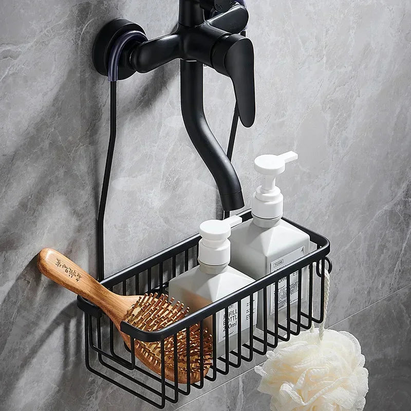 Étagère de Douche à Suspendre en Aluminium, Noir, Gris ou Argent, 31 cm