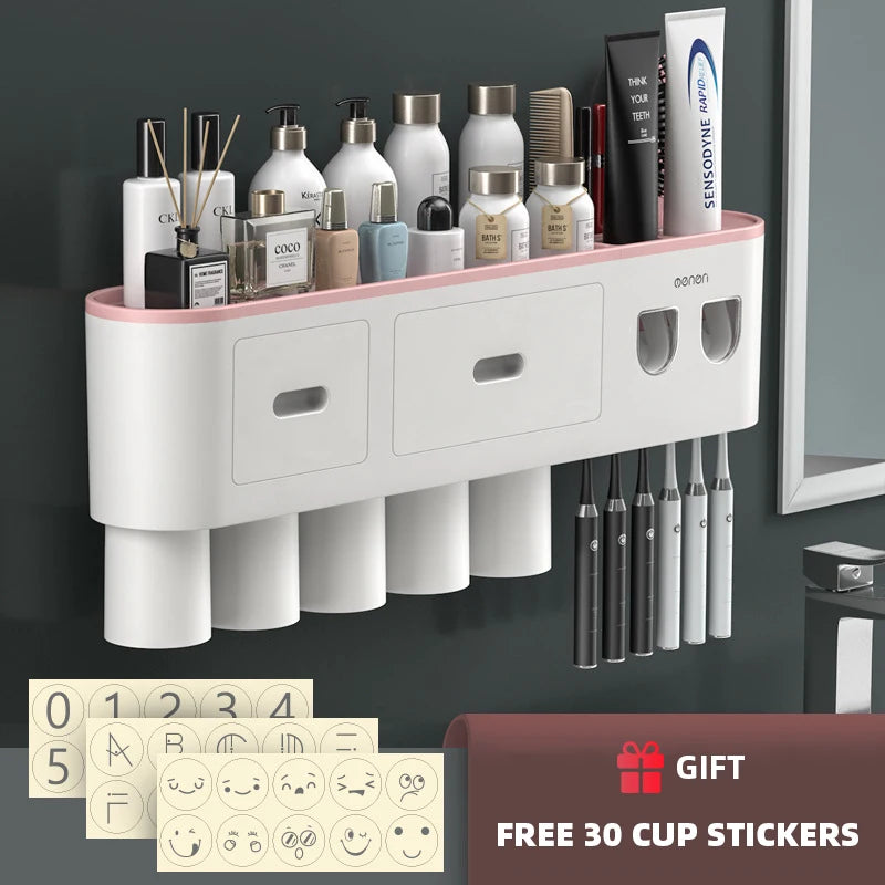 Porte-Brosse à Dents Magnétique avec Presse-Dentifrice et Étagère Murale
