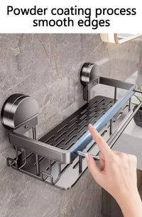 Étagère Salle de Bain Aluminium Gris à Ventouses, 1 ou 2 Plateaux