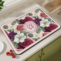 Tapis Égouttoir Vaisselle Diatomite Absorbant à Motifs Fleuris