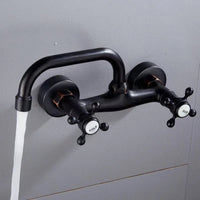 Robinet Mural Lavabo à Croisillons en Laiton, Bec Haut Courbé, 3 Finitions