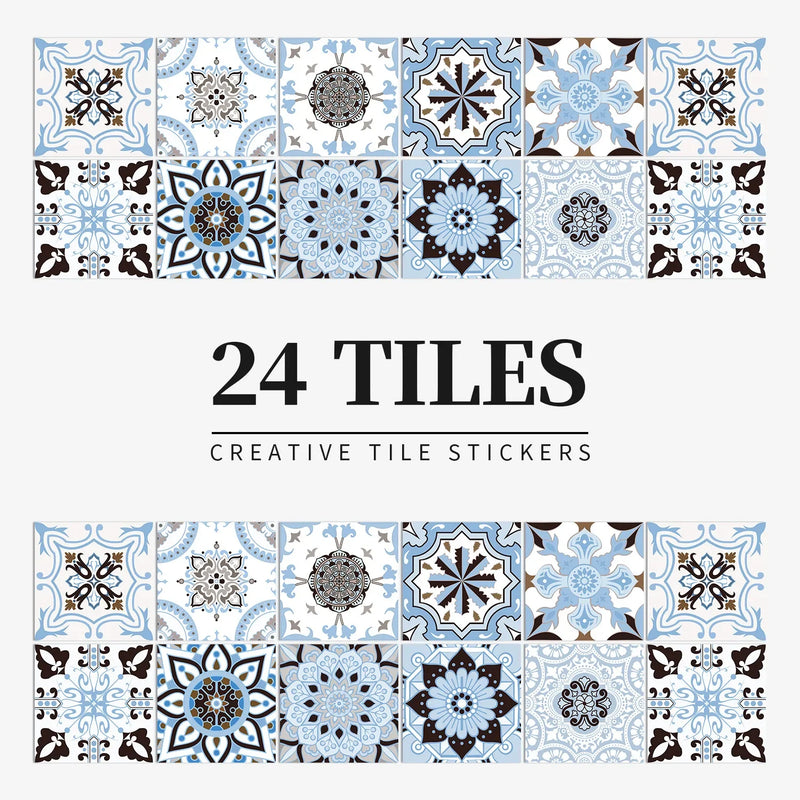 Autocollants Carrelage Adhésifs pour Crédence et Salle de Bain, 26 Motifs, Lot de 24