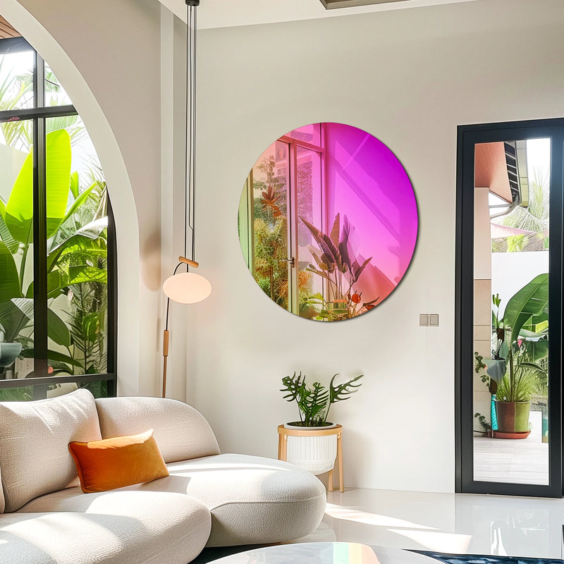 Miroir Mural Rond Décoratif Verre Teinté Dégradé Arc-en-Ciel 66 cm