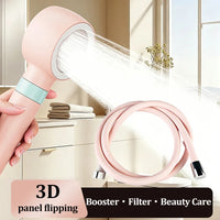Pommeau de Douche Filtrant Réversible 360° avec Flexible, Rose ou Bleu