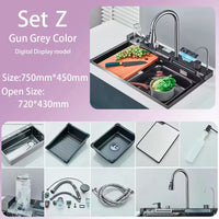 Évier Cuisine Inox Cascade Multifonction, Robinet Inclus, 60 à 80 cm