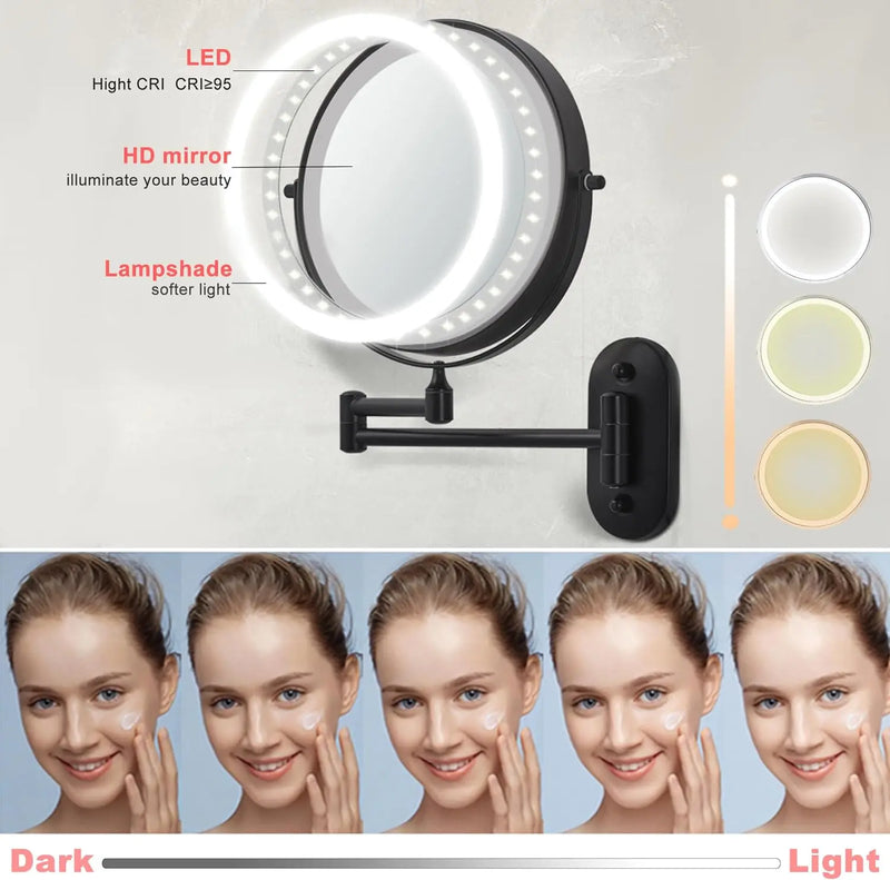 Miroir Grossissant LED Tactile Pliant Mural Rechargeable 3X 5X 7X 10X
