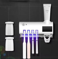Porte-Brosse à Dents Mural 4 Places, Distributeur de Dentifrice et Lampe UV, Noir ou Blanc