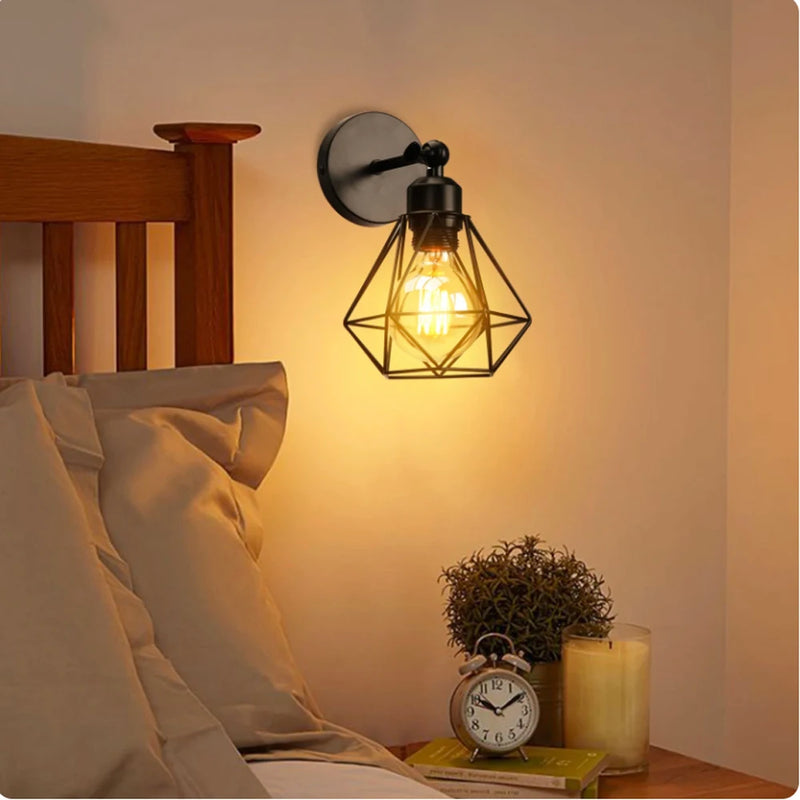 Applique Murale Industrielle Noire à Cage Métallique, Losange ou Globe, E27