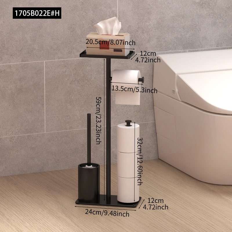 Porte-Papier Toilette sur Pied avec Réserve de Rouleaux, Noir ou Blanc