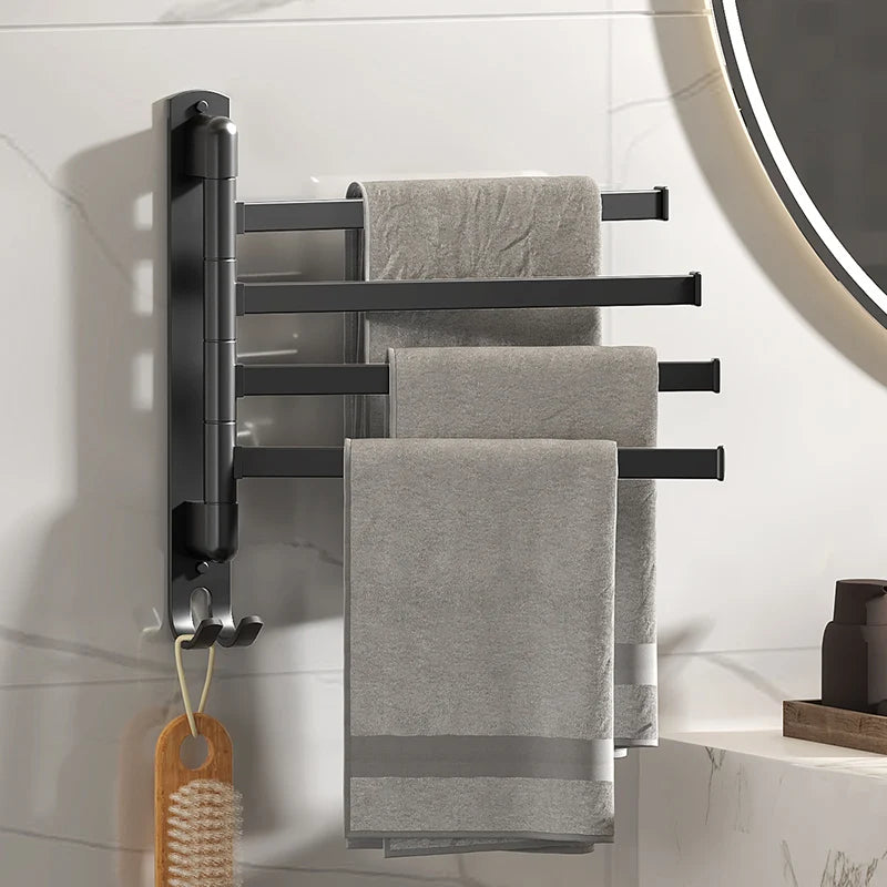 Porte-Serviette Pivotant Mural Inox Noir ou Blanc, 1 à 5 Barres