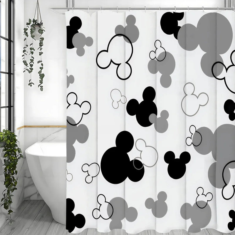 Rideau de Douche Motif Têtes de Souris Noir Blanc Gris, 15 Dimensions