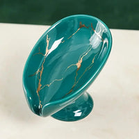 Porte-Savon Céramique Veinures Dorées sur Socle, Blanc, Vert ou Noir
