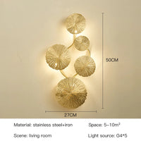 Applique Murale Feuilles de Lotus Doré Rétro, 4 à 8 Lumières G4