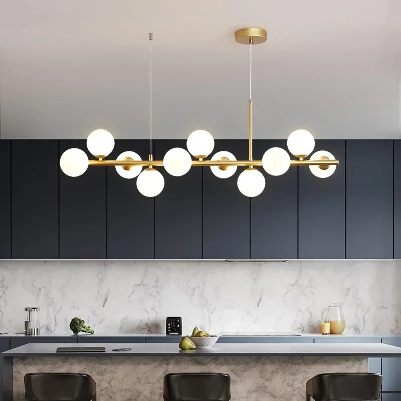 Suspension Cuisine Îlot Globes Verre, 7 à 11 Têtes, Noir ou Doré