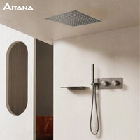 Douche Encastrable Thermostatique Pomme de Pluie Carrée, Plafond ou Mural, 4 Finitions