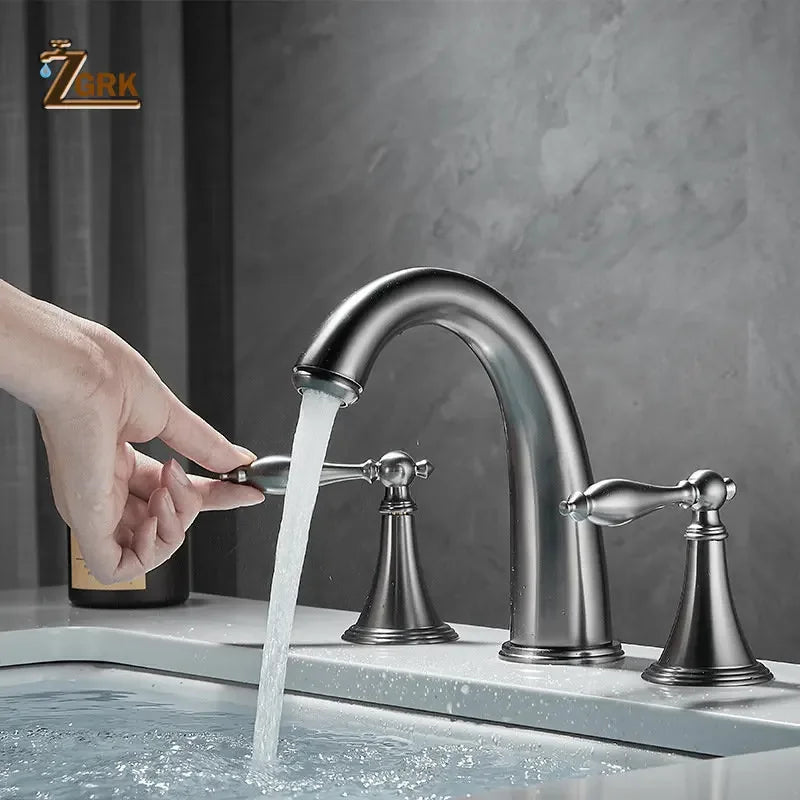 Mitigeur Lavabo 3 Trous Double Poignée en Laiton, 5 Finitions