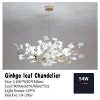 Suspension Cuisine Feuilles de Ginkgo Doré et Blanc, 60 à 150 cm