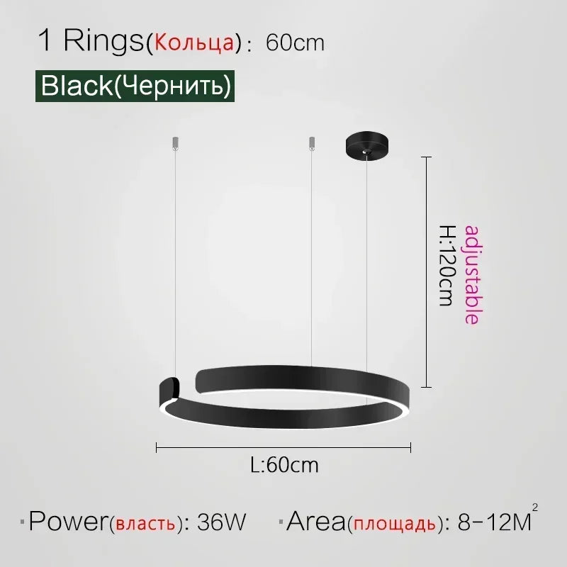 Suspension Cuisine LED Anneaux Ouverts, Ø 40 à 80 cm