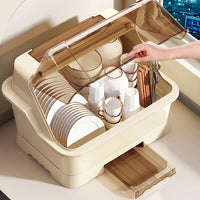 Étagère à Vaisselle avec Couvercle Beige Anti-Poussière