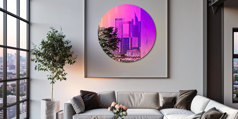 Miroir Mural Rond Décoratif Verre Teinté Dégradé Arc-en-Ciel 66 cm