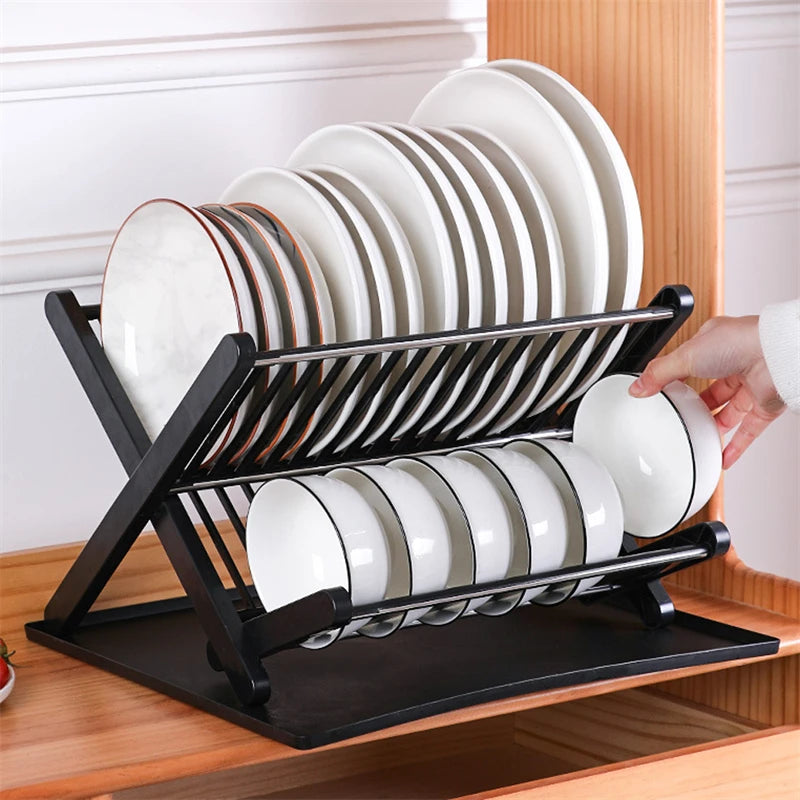 Étagère à Vaisselle Plastique Assiettes et Bols Blanc Noir