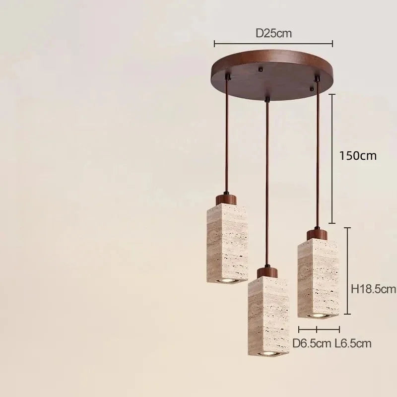 Suspension Cuisine en Pierre Travertin 1 à 3 Lampes, Cylindre ou Carré