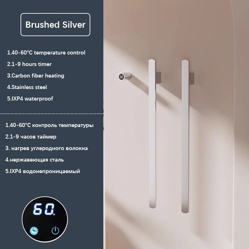 Sèche-Serviette Électrique Mural Vertical 1 à 3 Barres Plates Inox 84 cm
