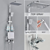Colonne de Douche Carrée Thermostatique avec Douchette et Étagère