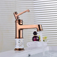 Mitigeur Lavabo Haut Céramique Blanche Motif Doré