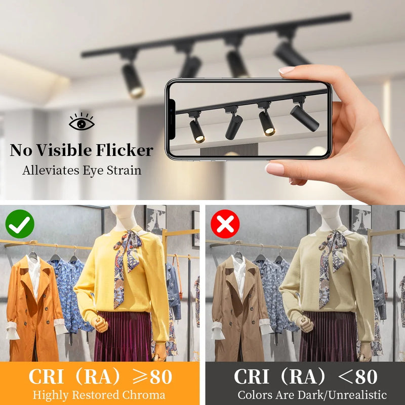 Spot LED sur Rail Dimmable, Kit 3 à 8 Spots 20 W avec Télécommande