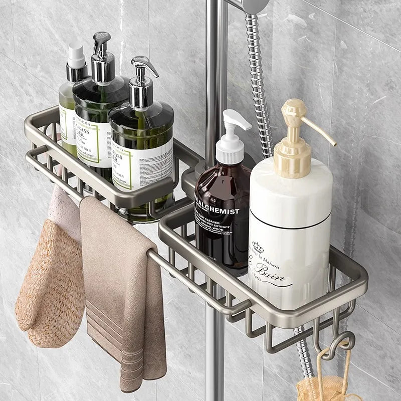 Étagère de Douche sur Rail avec Porte-Serviette Multiniveau