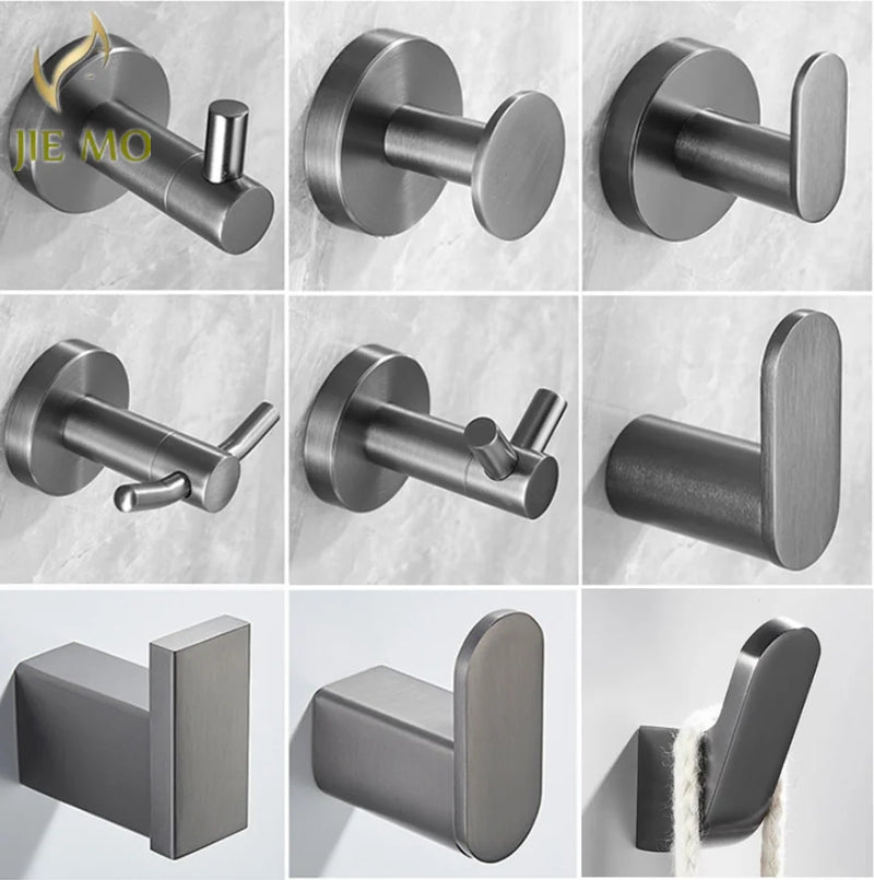 Patère Salle de Bain Murale Inox 304 Gris Anthracite, 9 Modèles