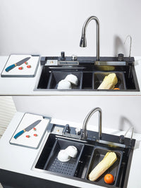 Évier de Cuisine Cascade Inox 304 avec Robinets, Lave-Verre et Afficheur