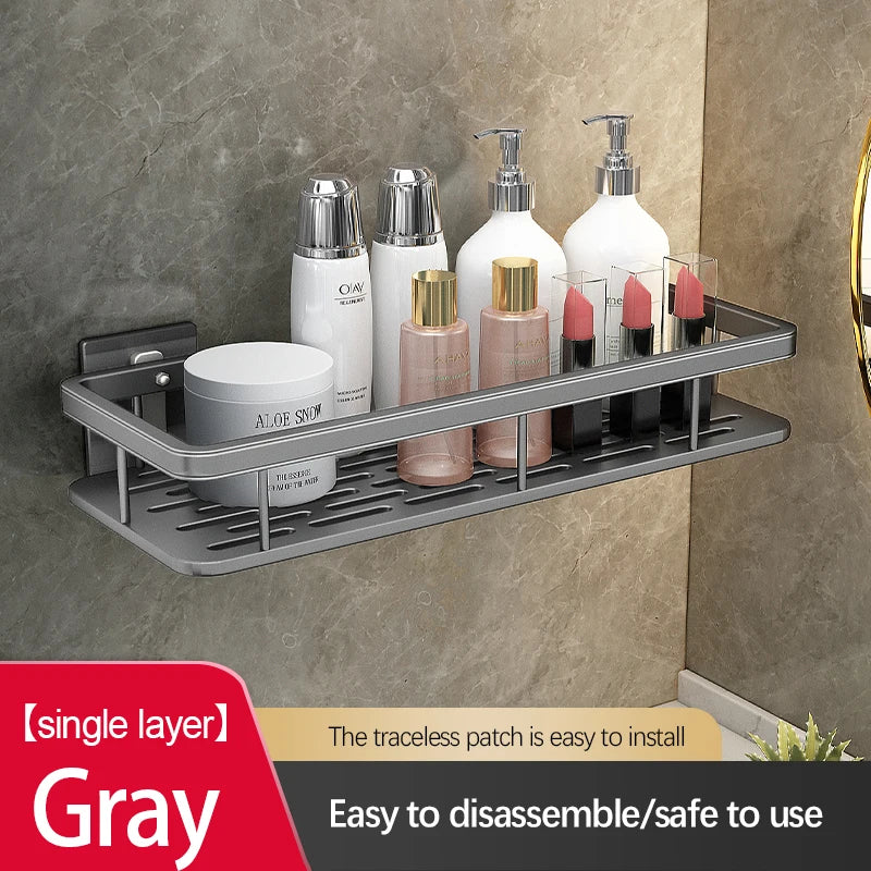Étagère de Douche Inox Sans Perçage Adhésive Simple ou Double Niveau