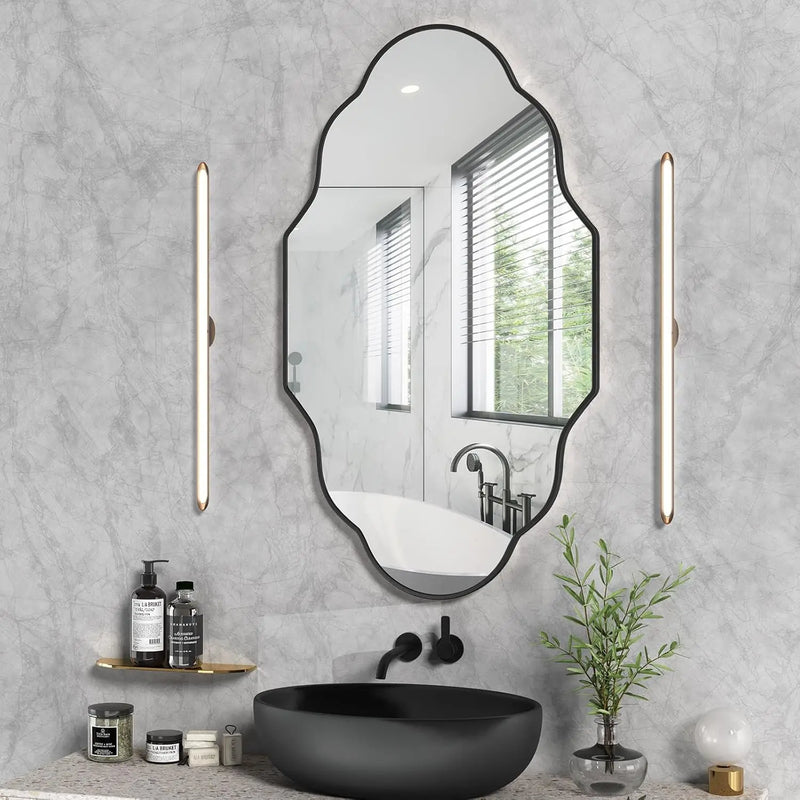 Miroir Mural Organique Cadre Métal Noir ou Doré 116 x 66 cm