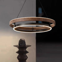 Suspension Cuisine LED Anneau Effet Bois, Ø 60 ou 80 cm
