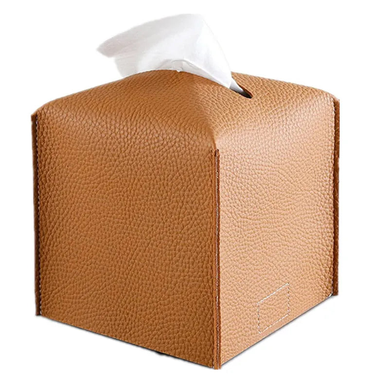 Boîte à Mouchoirs Carrée en Simili Cuir, Cube 12,8 cm, 5 Coloris