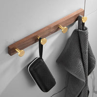 Patère Murale Bois et Aluminium Doré Brossé Multi-Crochets