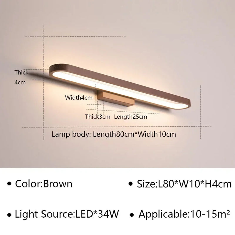 Applique Salle de Bain LED Marron pour Miroir, 40 à 100 cm