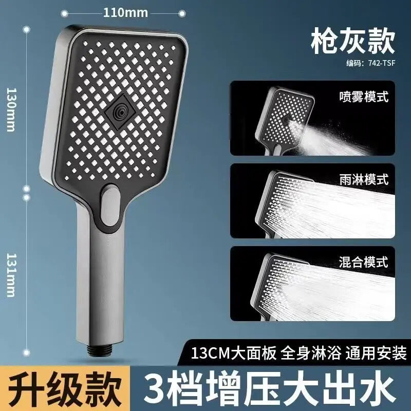 Pommeau de Douche Carré Haute Pression 4 Modes Noir