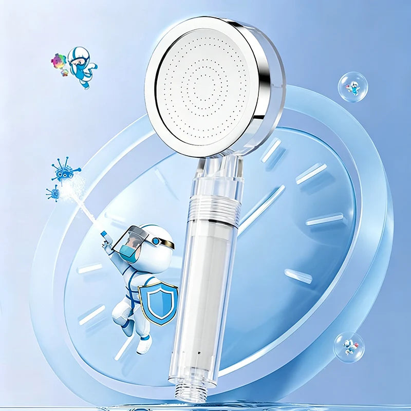 Pommeau de Douche Portable Double Filtration Anti-Chlore, Rond, Blanc ou Gris Fumé