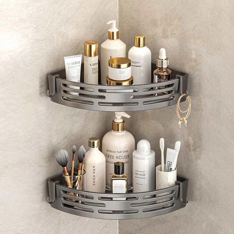Étagère d'Angle Salle de Bain Autocollante Sans Perçage Noir, Gris ou Blanc