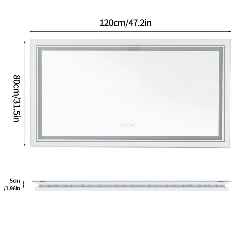 Grand Miroir LED Salle de Bain Rectangulaire Anti-Buée, 100 à 160 cm