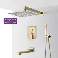Douche Encastrable Or Brossé 2 ou 3 Voies, Pommeau Carré 20 à 40 cm