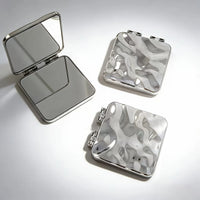 Miroir de Poche Carré Pliant à Relief Ondulé, Violet ou Argent