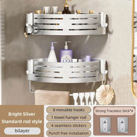 Étagère d'Angle de Douche Aluminium Sans Perçage, 1 ou 2 Niveaux